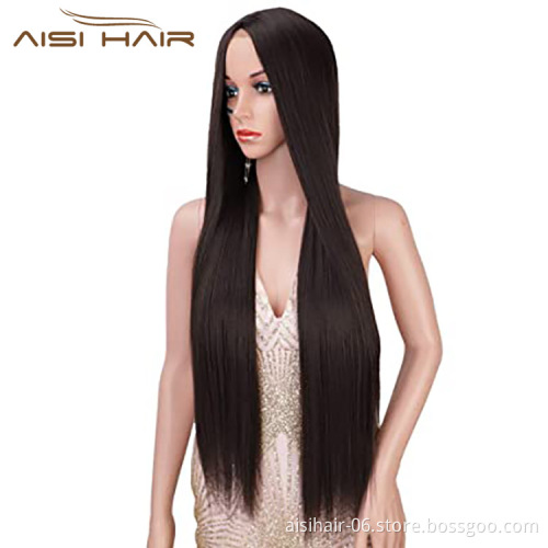 Aisi Hair Wholesale Cheap Vendor Silky Straight Lace Frontal Brown Synthetic Hair For Black Women Lace Front Wig